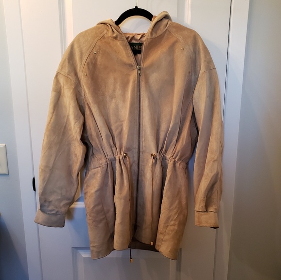 DANIER Beige Suede Utility Hooded Jacket - Picture 1 of 8